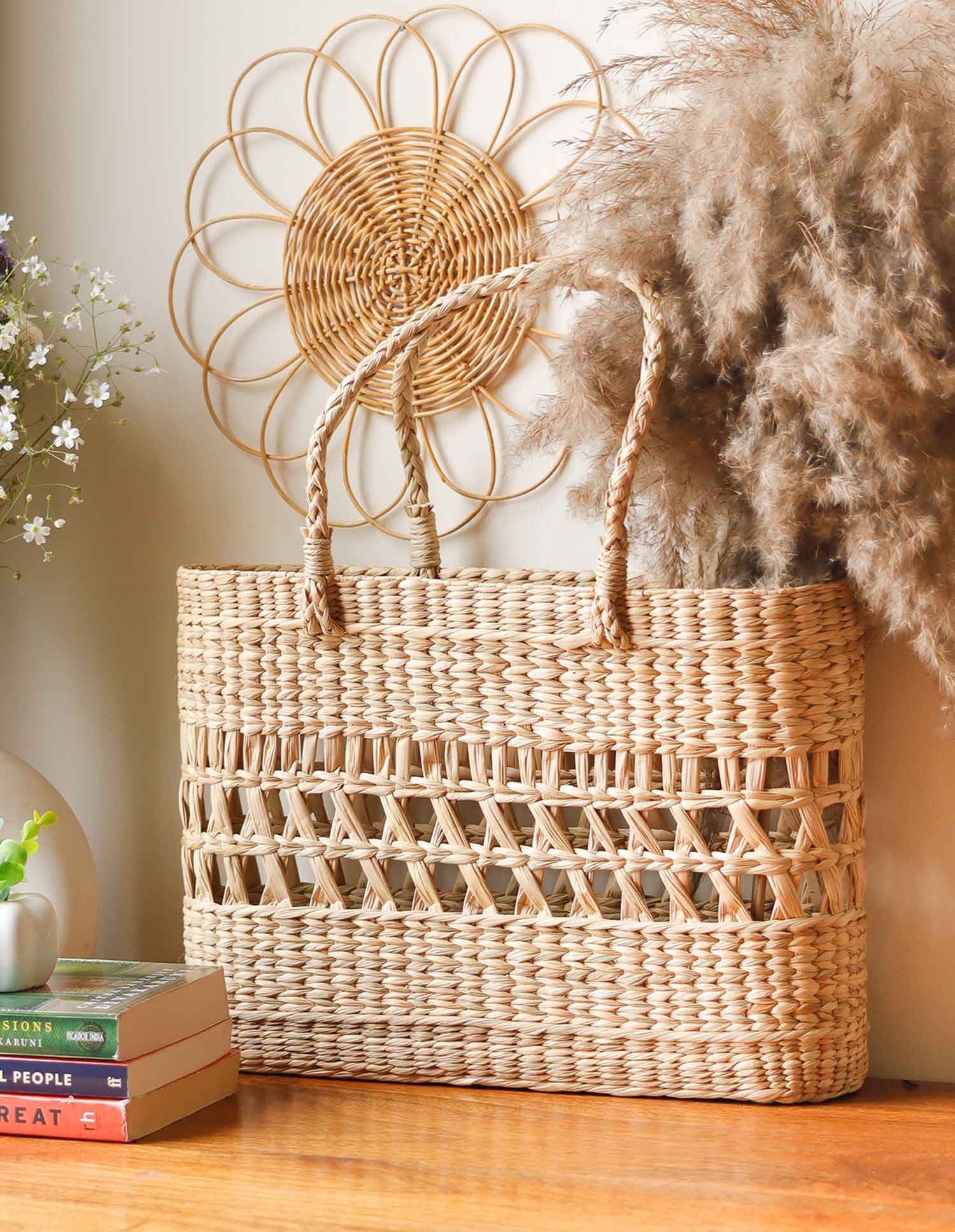 ENTIRE Kauna straw bag basket with round handles Women's trendy