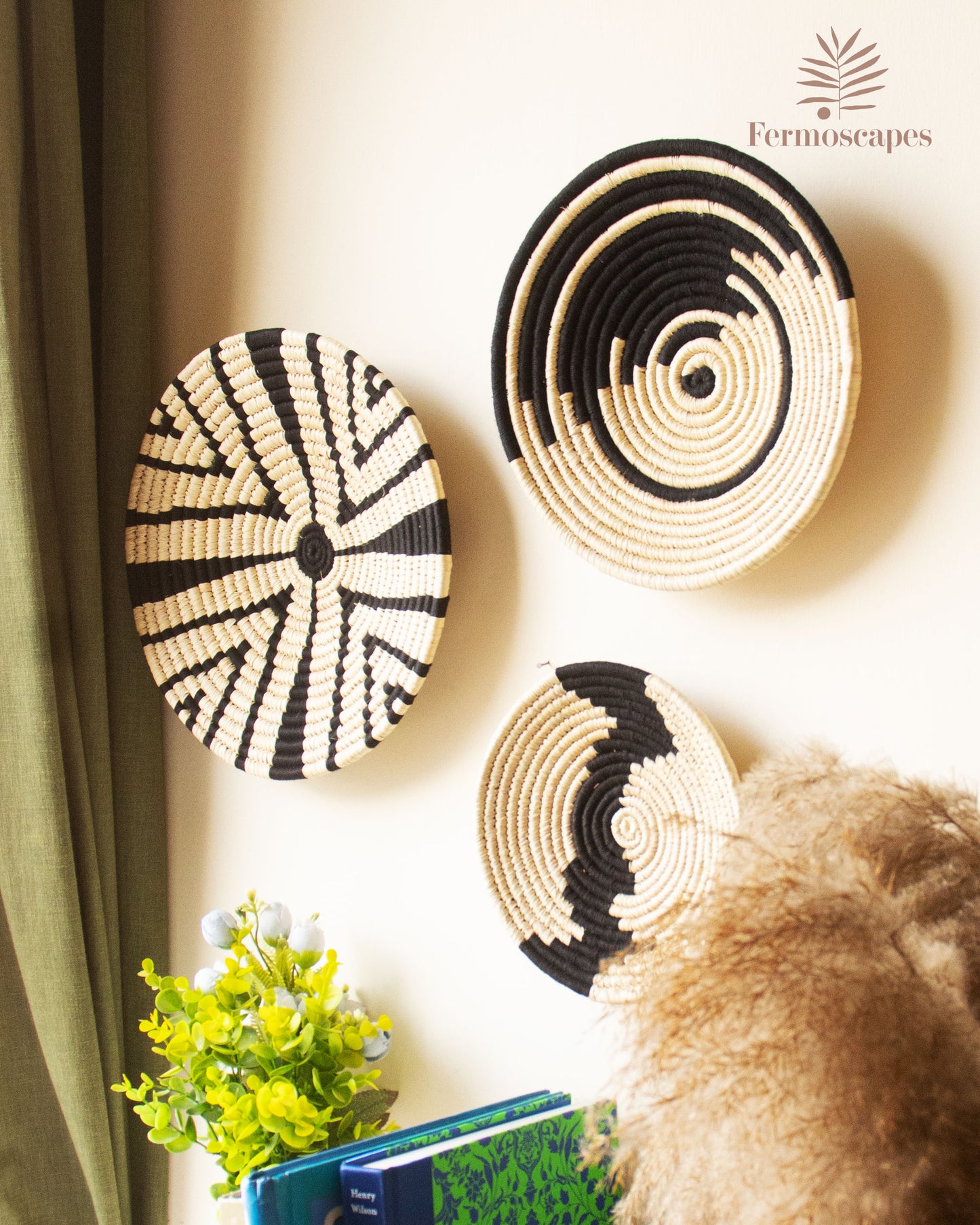 "Jungle Jive" Black wall baskets Set of 3