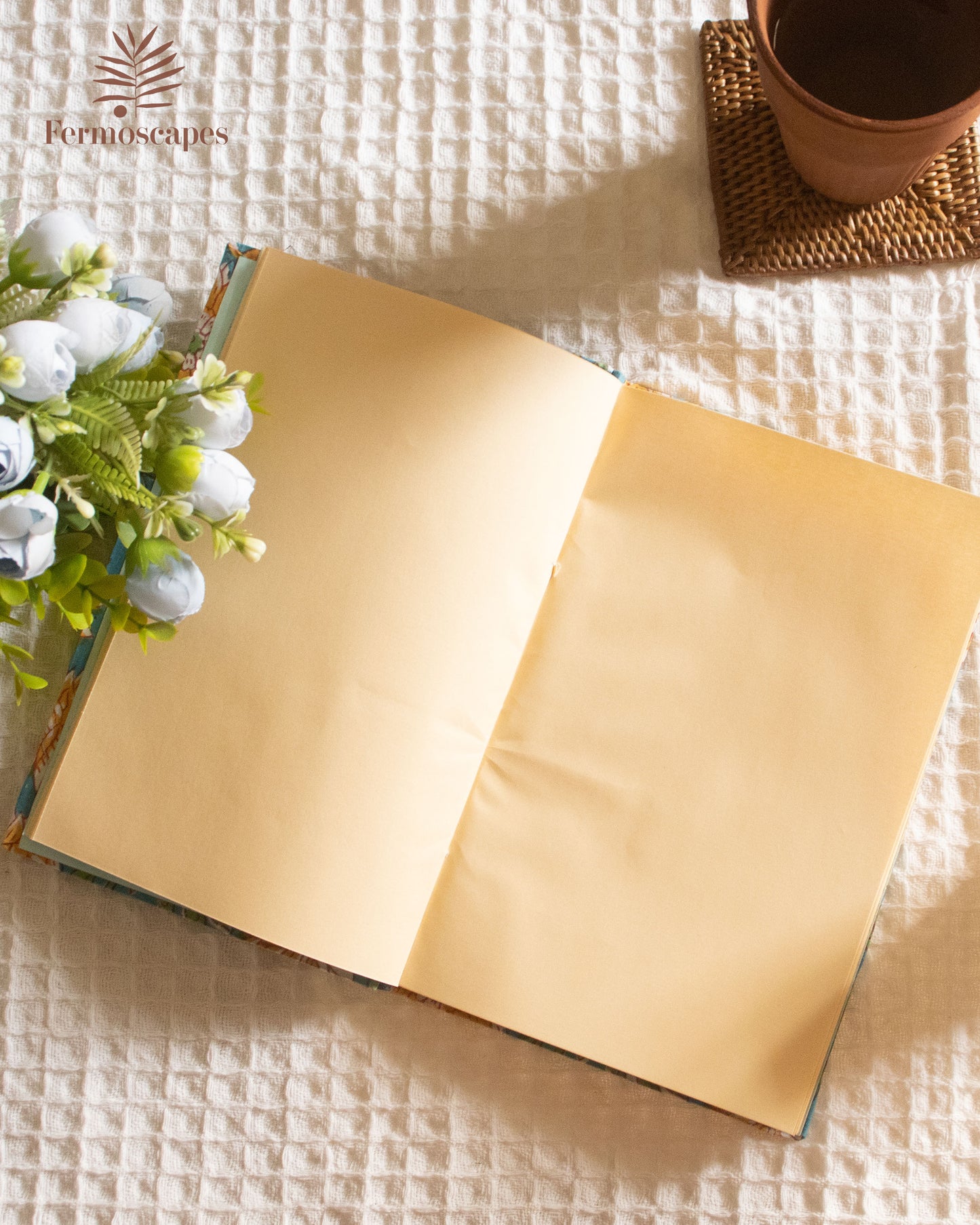 Handmade block printed diary- Yellow and turquoise floral
