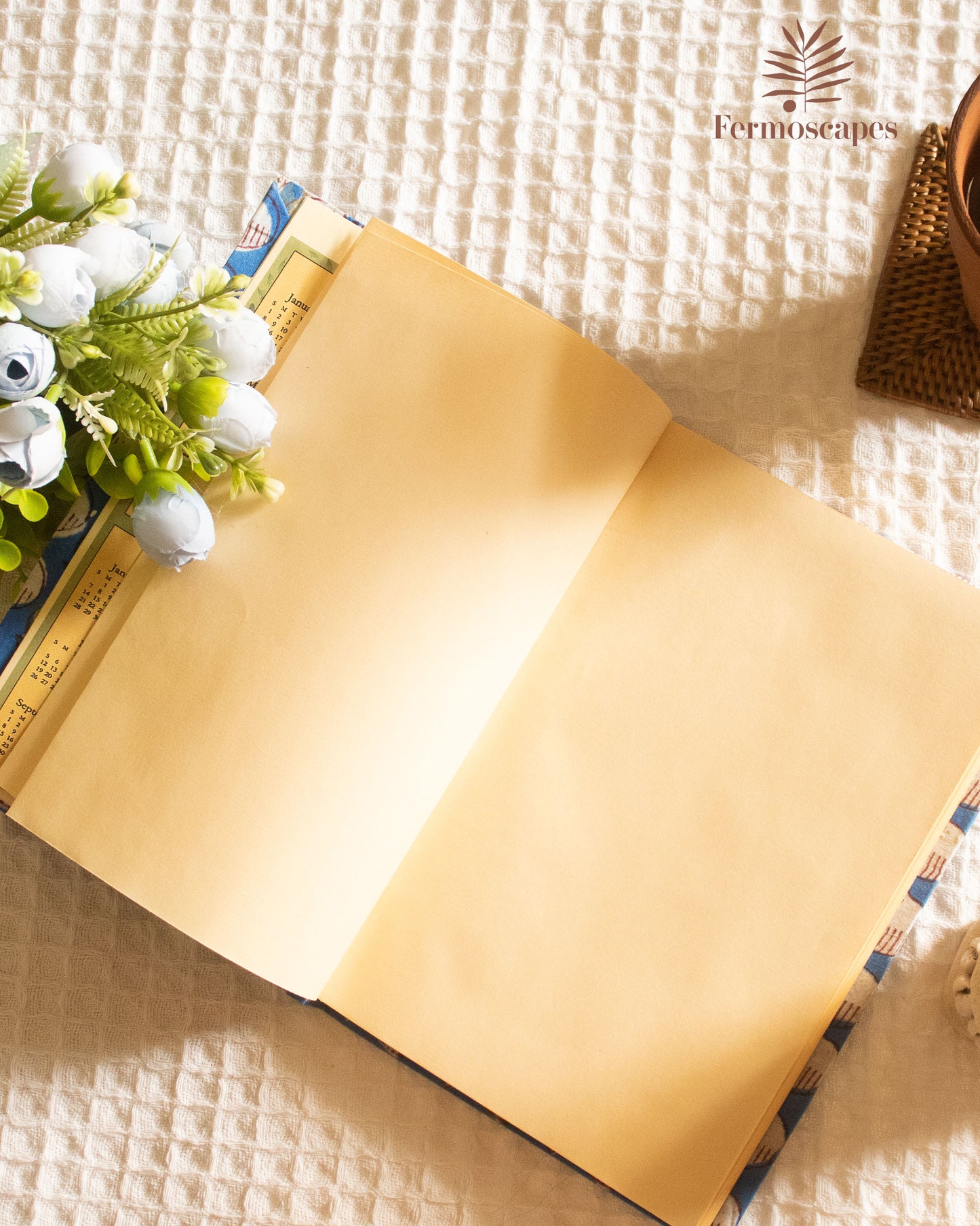 Handmade block printed diary- Yellow and white floral