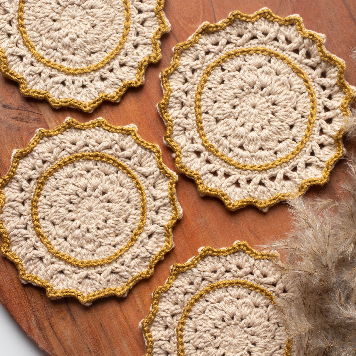 Handwoven coasters- beige and golden