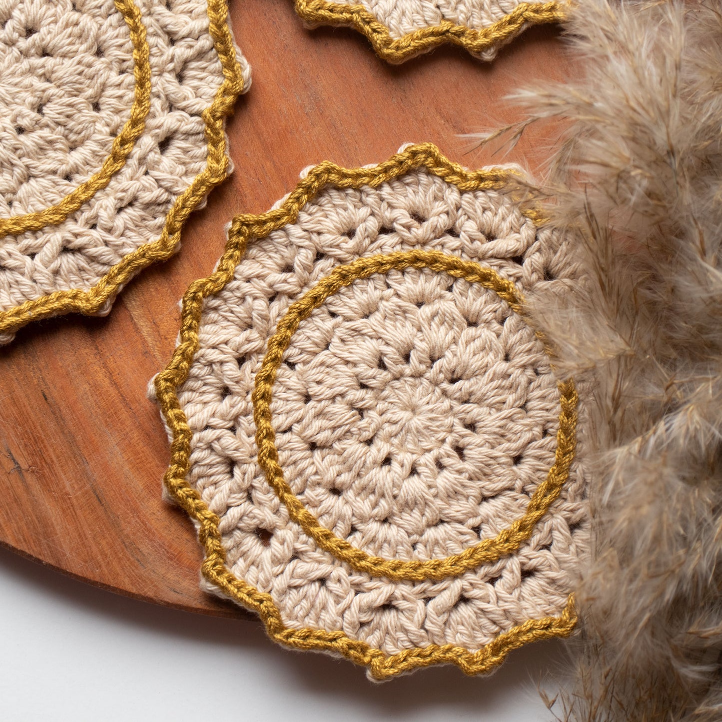 Handwoven coasters- beige and golden
