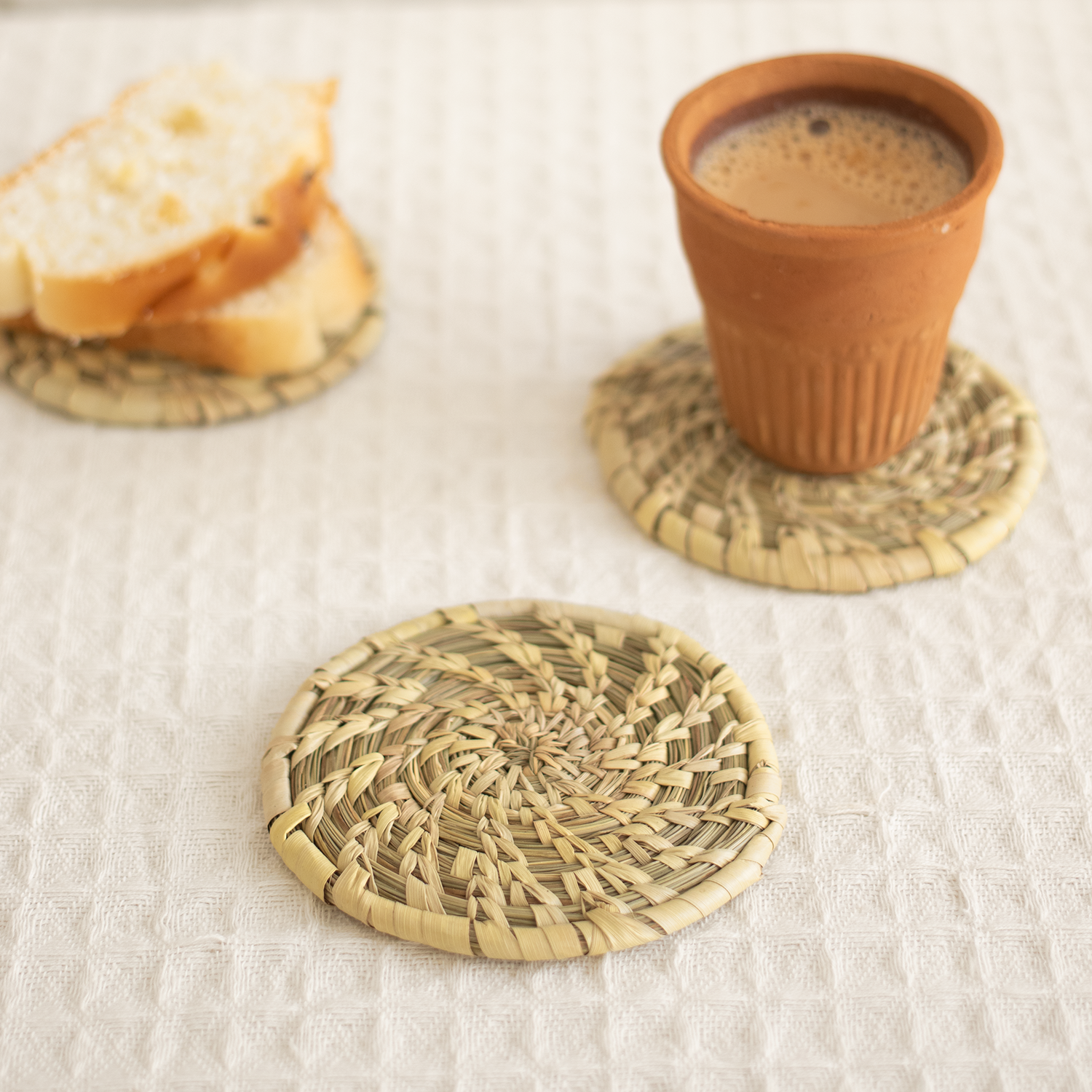 Modest&Co. Golden Textile Coaster Set  Terracotta Drink Coasters – Modest  & Co