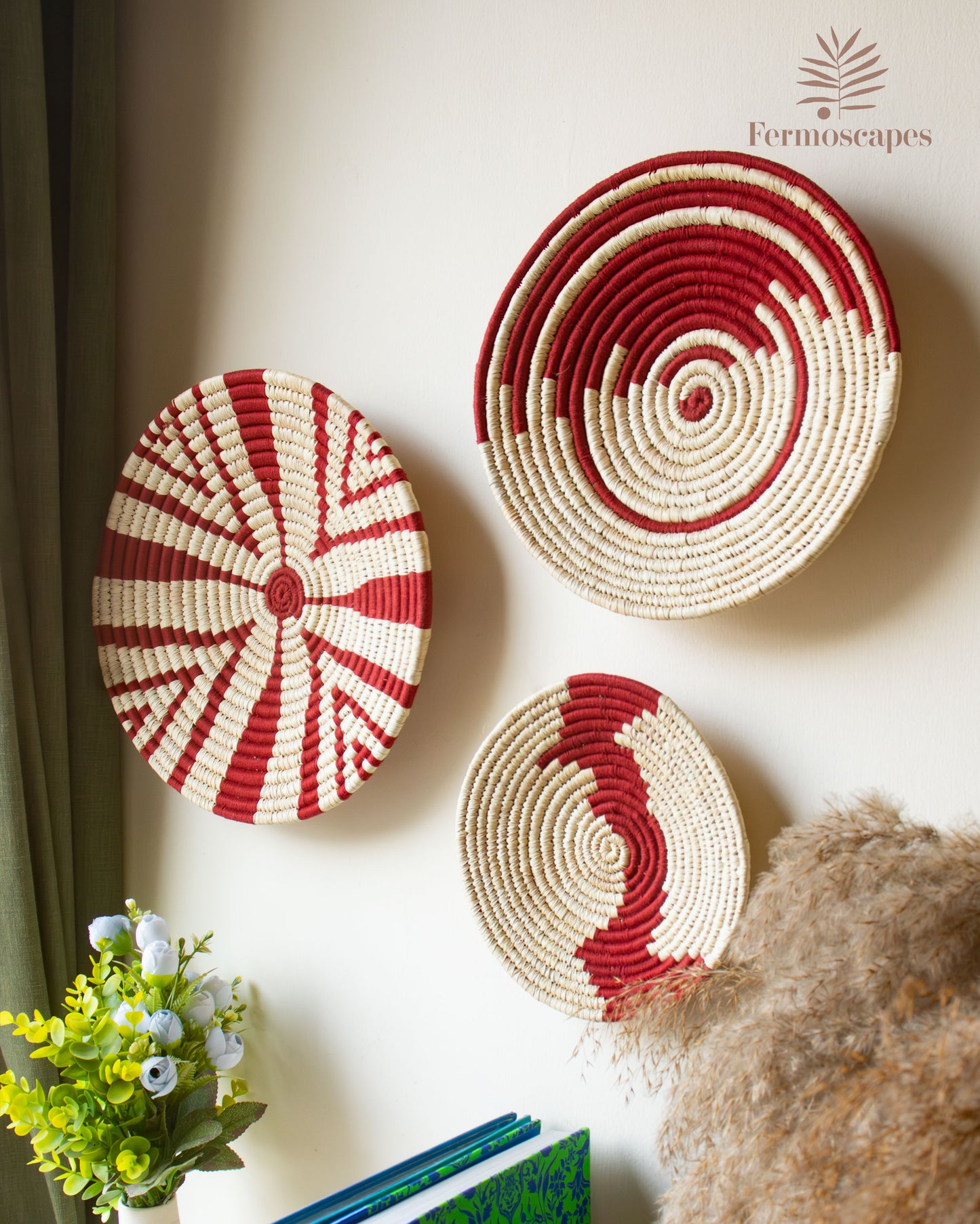 "Jungle Jive" Red wall baskets Set of 3