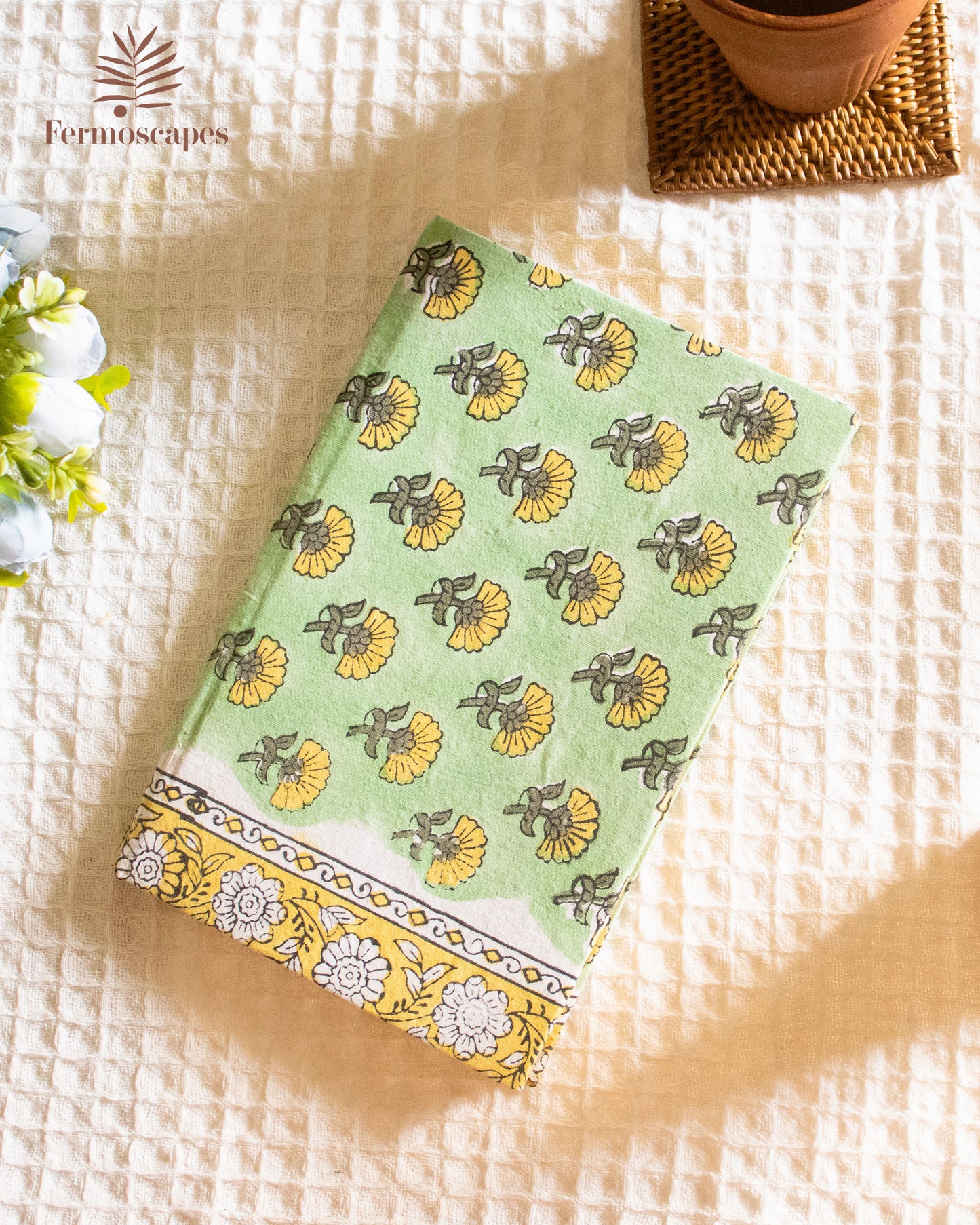 Handmade block printed diary- Green Floral