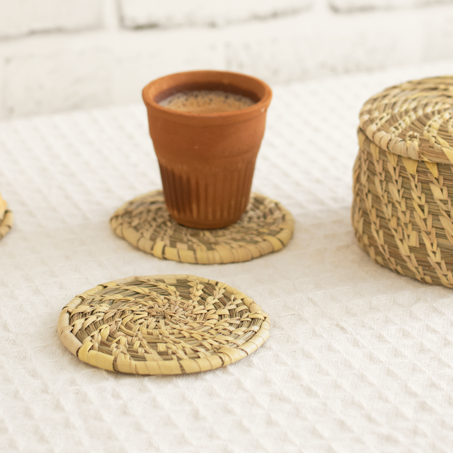 Modest&Co. Golden Textile Coaster Set  Terracotta Drink Coasters – Modest  & Co