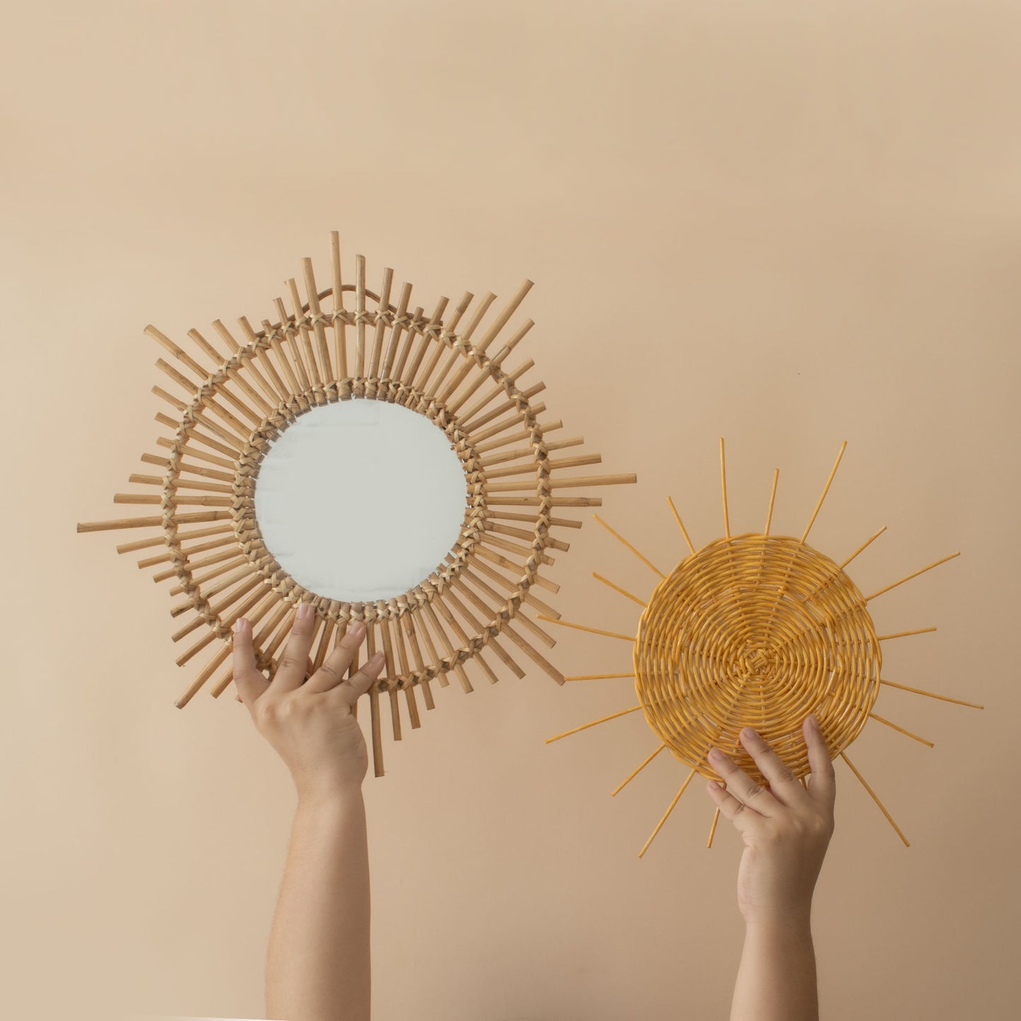 "Rays of sunshine"- Cane mirror with wall plate
